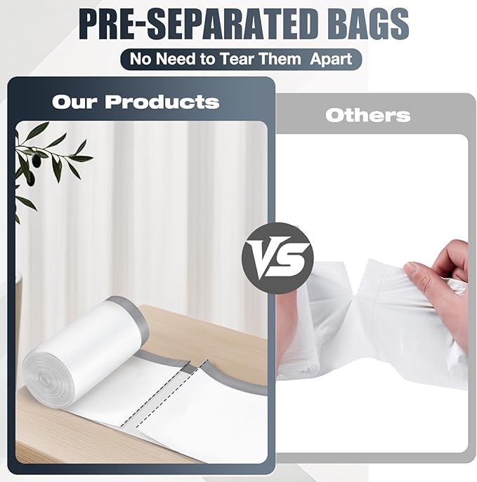 Drawstring 8 Gallon Trash Bags - 42 Count Pre-separated Medium Trash Bags 8 Gallon, White Unscented 8 Gal Garbage Bags