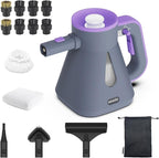 Steam Cleaner Handheld: 1200W Fast 10-Sec Heat-Up-750mL (25oz) Tank-No Cooling-Refill Anytime-Lockable Steam Trigger-14-Piece Kit Hand Held Steamer for Home Car Grout Tile Cleaning Grey