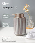 Foaming Soap Dispenser, Ceramic Refillable Foam Hand Soap Pump for Bathroom and Kitchen, Lotion Dispenser, Brown Foaming Dish Soap Dispenser, Modern Stripe Design, ANTIS'S HOME