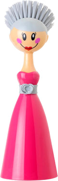 Vigar Dolls Dish Brush with Ergonomic Handle and Dress-Shaped Brush Holder, Dish Brush with Handle for Kitchen Dishes and Sink Cleaning, Pink, Gray