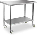 STABLEINK Stainless Steel Table with Caster Wheels 24 x 36 Inches, NSF Commercial Prep & Work Table with Adjustable Undershelf and Table Foot, for Commercial Kitchen, Restaurant, Hotel and Garage