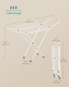 SONGMICS Clothes Drying Rack, Metal Laundry Drying Rack, Foldable, Space-Saving, Free-Standing Airer, with 4 Gullwings, Indoor Outdoor Use, Bed Linen Clothing, White ULLR541W01