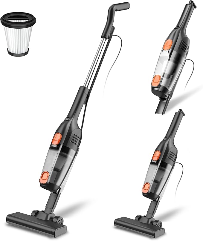 Corded Stick Vacuum Cleaner, 20000pa Powerful Suction Stick Vacuum with 16Ft Cord, 2 in 1 Lightweight Vacuum Cleaner for Hard Floor Pet Hair - Orange