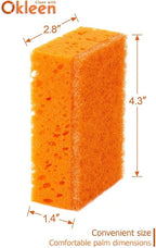 Orange Multi Use Scrub Sponge. Made in Europe. 18 Pack, 4.3x2.8x1.4 inches. Odorless Heavy Duty and Non Scratch Fiber. Durable and Delicate Scrubber for Oven and Stove, Bathroom and Basement