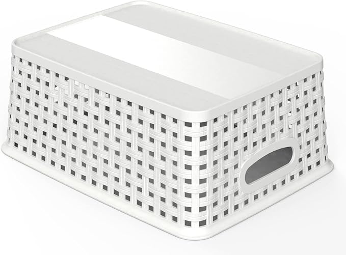 Woven Plastic Storage Baskets, 6 Pack White Weave Bins Organizer, 10.1" x 7.55" x 4.1"