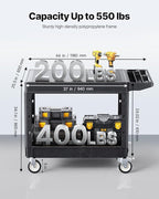 VEVOR Utility Cart, 550 lbs Load Capacity, 37 x 25.4-inch Service Cart, Two-Shelf Heavy Duty Plastic Utility Cart with 360° Swivel Wheels (2 with Brakes), Suitable for Warehouse, Garage, Cleaning