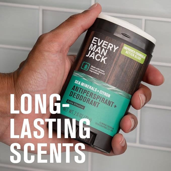 Every Man Jack Men’s Sea Minerals + Citron Antiperspirant Deodorant – New & Improved Formula – Smooth Glide, 48-Hour Odor & Sweat Defense– 2.6 oz (2 Pack)