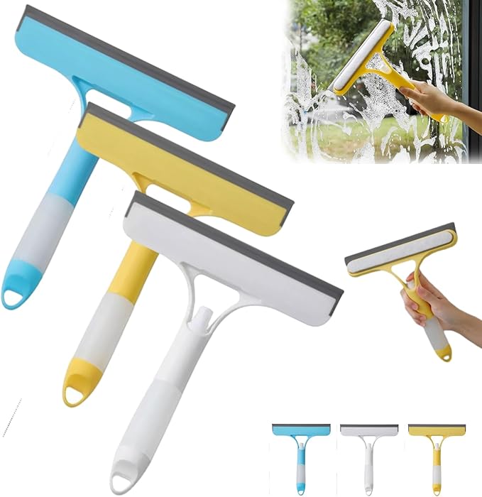 3 in 1 Window Cleaning Scraper, 2025 New Multi-Function Glass Cleaner Squeegee Tool for Shower Glass, Tile, Mirror Cleaning, All-Purpose Spray Function Brush with Ergonomic Handle (3 All)