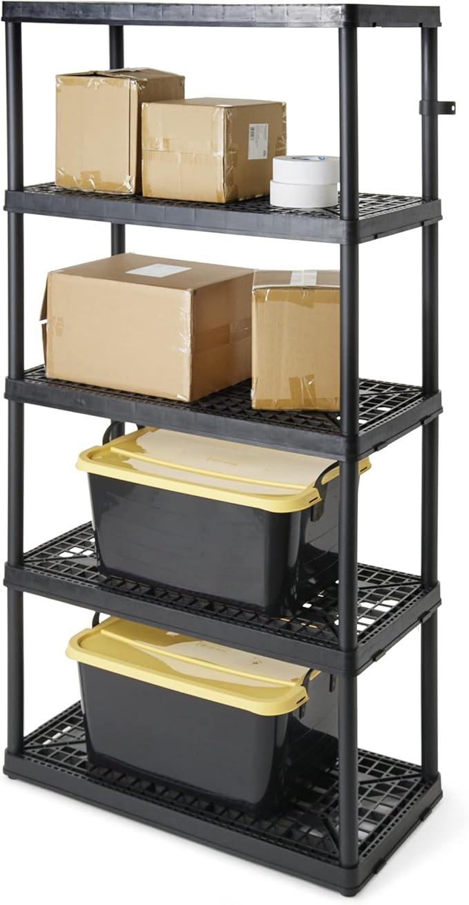 Gracious Living 72 Inch 5 Shelf Heavy Duty Light Weight Garage or Indoor Storage Unit Holds up to 150 Pounds with Easy Assembly (1 Pack), Black