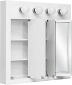 Design House Concord Medicine Cabinet, 3 Mirrored Doors, Pre-Assembled, Surface Mount, 4 Lights, White Wood Frame Wall Cabinet, 30 in W x 5 in D x 30 in H, 532382-WHT