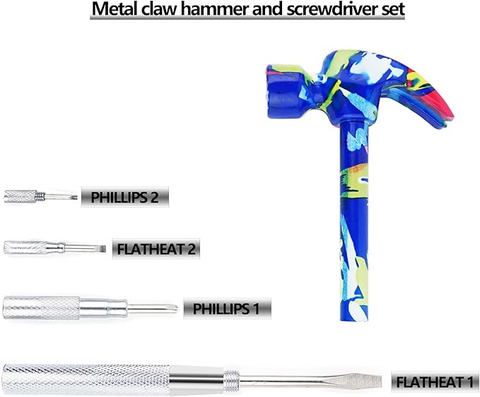 6-in-1 Multifunctional Flower Hammer with Screwdriver Tool Set, Anti-Corrosion and Anti-Rust with Slotted and Nut Driver Garden Tools Nail Puller & Claw Mac, Thanksgiving Christmas Gift(blue)