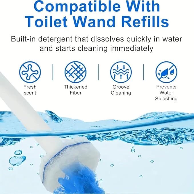 Disposable Toilet Wand Refill Compatible with Clorox, 50 Count Disposable Heads for Deep Cleaning
