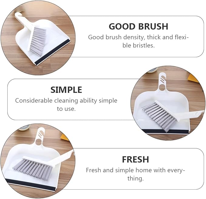 HOMSFOU Mini Broom and Dustpan Set 2pcs White, Household Desktop Cleaning Tools for Kitchen Table, Compact Handheld Sweeping Accessories for Home and Office Use