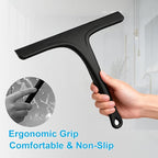 Silicone Shower Squeegee for Bathroom Glass Doors, with Hanging Hole for Easy Storage, Removes Water Spots from Windows, Mirrors, Tiles & Kitchen Surfaces-Black, 10 Inch