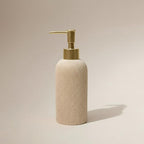 Lunestella Sand Beige Hand Soap Dispenser for Bathroom and Kitchen with Matte Gold Pump, Lotion, Dish Soap, Multiuse, Luxury Farmhouse Style, Sandstone Finish, Rust Proof, 7oz (Matte Gold)