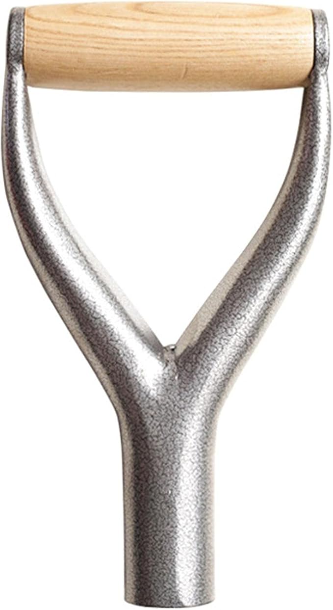 CALIDAKA Shovel D Grip Handle 3.1cm/1.22inch Inside Diameter Metal Replacement With Wooden Grip for Garden Digging Raking Tool 9.05x4.7inch