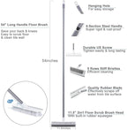 Floor Scrub Brush with Long Handle 54''- Stiff Bristle 2 in 1 Shower Scrubber with Squeegee Cleans Kitchen, Wall, Tile, Grout, Tub and Carpet, Brush Broom Scrubbing Garage, Patio Deck