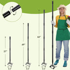 INFLATION Stirrup Hand Hula Hoe Heavy Duty Metal Gardening Weed Puller Tool 4 Tines Prong 2-in-1 Herb Stripper Yard Rake for Women Kids Men Garden Grandpas Weeder 32-62 inch Long Adjustable Handle