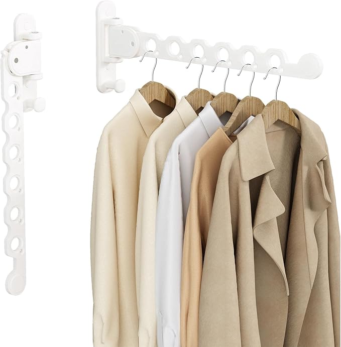 Wall Mount Clothes Drying Racks White Clothes Drying Organizer Rack Garment Hooks Aluminium Retractable Folding Indoor Wall Mounted Hanger Space Saver for Laundry Room Bedroom White 2-Pack