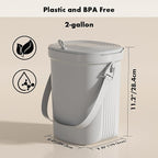 Mountable Kitchen Compost Bin for Counter Top or Under Sink, Hanging Trash Can with Lid for |Cupboard|Bathroom|Bedroom|Office|Camping, Indoor Compost Bucket, 2 Gallon Grey