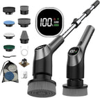 WKY-G3-Electric Spin Scrubber - Upgraded 10-in-1 IPX7 Waterproof Shower Cleaner Brush, Retractable Handle & 2-Speed for Toilet, Bathroom, Bathtub, Tile Floors Black