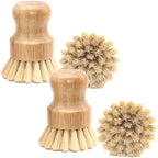 4 Packs Bamboo Palm Scrub Brush Sisal Dish Brush Round Natural Dish Scrubber for Cast Iron Pots, Pans, Kitchen Sink and Vegetable