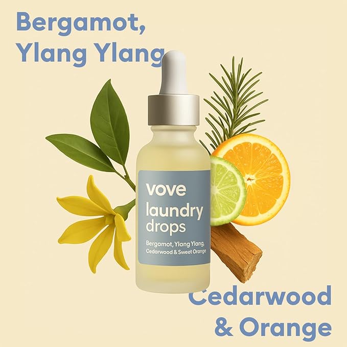 Vove Signature Scent Drops, Magnolia Bergamot Cedar - Laundry Fragrance Oil with Glass Dropper, Scent Booster, Pairs with Dryer Balls, Hypoallergenic, Biodegradable Musk, FSC-Certified Packaging