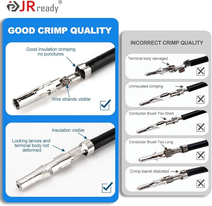 JRready ST6550 .093” Pin Connector Kit 2 3 4 6Pin Connectors Power Crimp Housing Plug 1189 Series Male Female Terminal 14-20AWG Standard Molex 5.03mm Pitch with Crimper Upgraded Pin Removal Tool