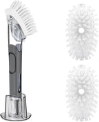 Soap Dispensing Replacement Dish Brush Storage Set with 2 PCS Brush Refills & Holder - RIMAY Dispenser Scrub Cleaning Scrubber Kitchen Dishwashing Dish Wand Handle for Dishes/Pans/Pots/Sink(Black)