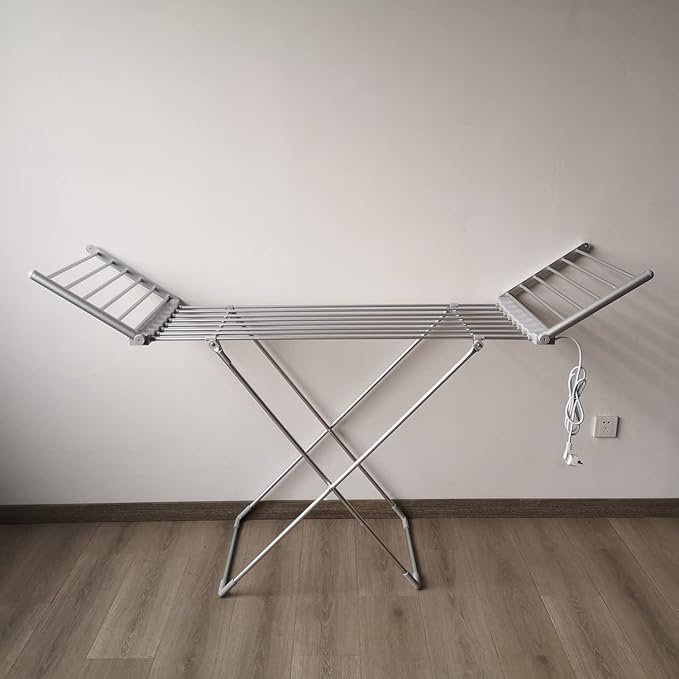 tonchean Heated Clothes Drying Rack, Folding Electric Clothes Drying Rack, Collapsible Laundry Drying Rack, Free-Standing Heating Garment Dryer Towel Rail Space Saving for Home Indoor/Outdoor