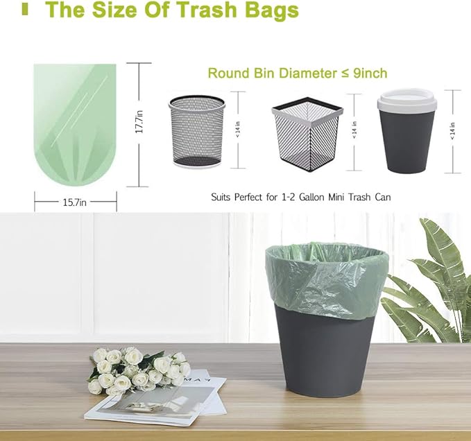 Jaoul Trash Bags 1.2 Gallon, Small Garbage Bags, Strong & Unscented Mini Trash Bags for Kitchen, Bathroom, Office, Restroom, Car, Green, 80 Counts