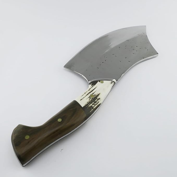 Handcrafted Gaucho Cleaver Knife – High Carbon Steel Blade – Deer Antler & Hardwood Handle – Argentine Bushcraft Hatchet for Camping, Hunting, Skinning – Includes Sheath