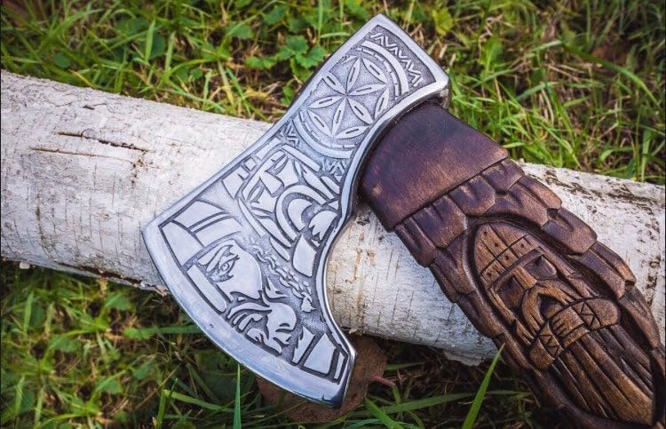 | custom handmade Viking medieval Axe with Viking gift,Hand Axe,Viking Gifts for Men,Camping Tomahawk,Bearded,Valhalla Axe with Leather Sheath (Battle axe) (Handmade)