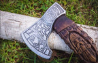 | custom handmade Viking medieval Axe with Viking gift,Hand Axe,Viking Gifts for Men,Camping Tomahawk,Bearded,Valhalla Axe with Leather Sheath (Battle axe) (Handmade)