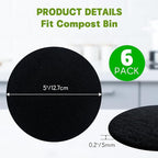 6 Pack Charcoal Filters for Compost Bin Bucket, 5 Inch Round Activated Carbon Charcoal Replacement Filters for Kitchen Countertop and Home Bucket Compost Bin (Refill, Odor Eliminating)