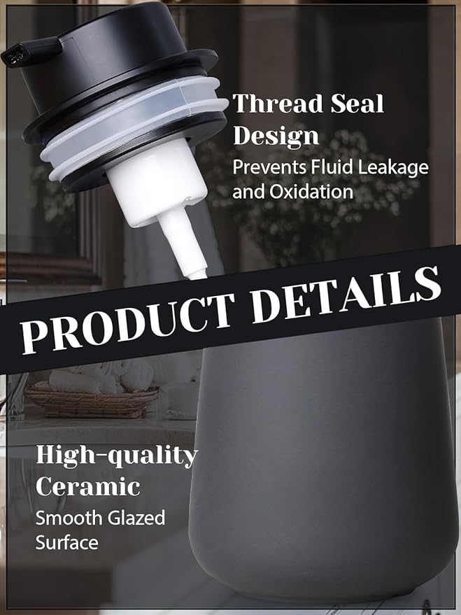 INGOFIN Ceramic Foaming Soap Dispenser - 12oz Foam Hand Soap Dispenser Bathroom, Ceramic Dish Soap Modern Dispenser with Pump for Kitchen, Matte Grey