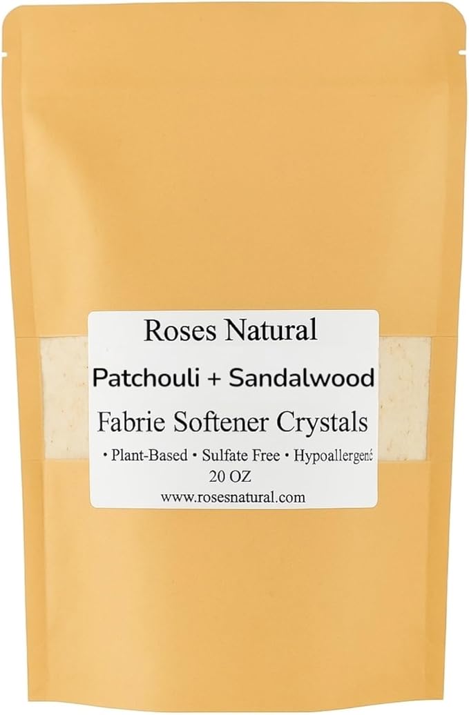 Fabric Softener Crystals, 20 oz, Plant-Based, Hypoallergenic Scent Beads, Softens & Freshens Laundry, Available in Peppermint, Lavender, Patchouli, Leather, Made in the USA (Patchouli + Sandalwood)