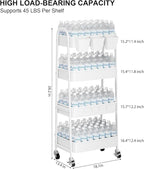 4 Tier Heavy Duty White Metal Rolling Cart with Lockable Wheels,Utility Storage Organizer Carts, Four Tier Roller Book Snack Cart for Kitchen, Bathroom, Garage, Baby Diaper, Craft, Art, Teacher