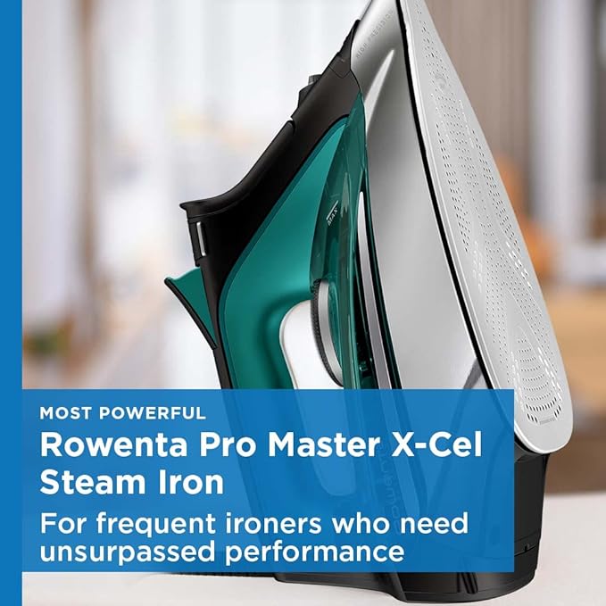 Rowenta Pro Master Stainless Steel Soleplate Steam Iron for Clothes, 210 g/min, 400 Microsteam Holes, Cotton, Wool, Poly, Silk, Linen, Nylon 1775 Watts Ironing, Garment Steamer, Powerful Steam DW8360