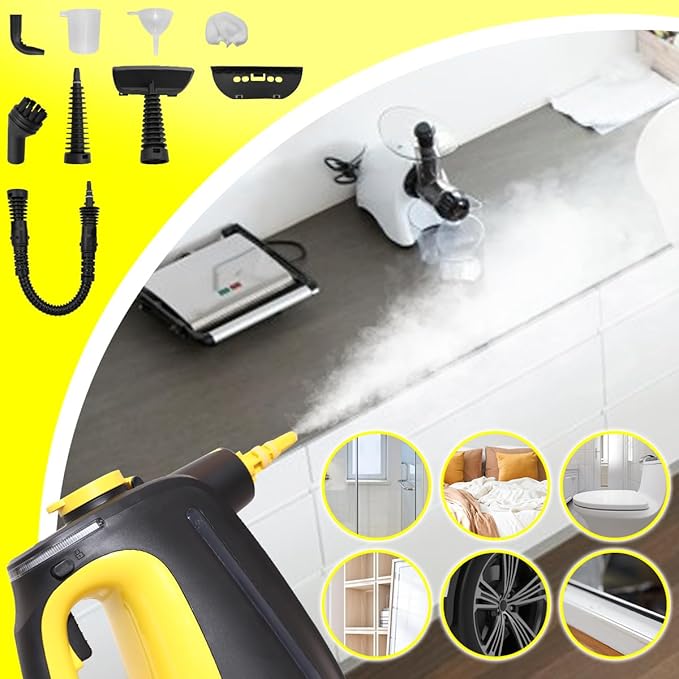 Steam Cleaner, Pressurized Handheld Steam Cleaner for Home 1350W with 10-Piece Accessory Set. 530ML Large Capacity Natural Multipurpose Portable Steamer with Safety Lock for Bathroom, Home.