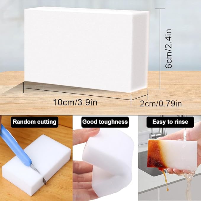 (100 Pack) Magic Sponge Eraser Long Lasting, Melamine Sponges in Bulk Boat Eraser Multi Surface Scrubber Foam Cleaning Pads - Bathtub, Floor, Baseboard, Bathroom, Wall Cleaner 10 * 6 * 2CM Each Pads