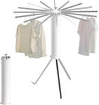 Foldable Tripod Clothes Drying Rack, Collapsible Laundry Drying Rack, Portable Octopus Laundry Stand with 16 Extendable Aluminum Rods White & Silver Space Saving Holder for Indoor Outdoor