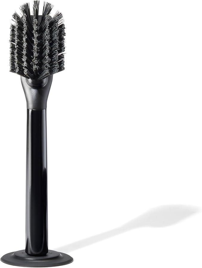 Ionic Dish Brush, Magnetized to Stand Upright, Stainless Steel with Replaceable Head, Onyx/Black