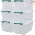35 Quart Stackable Plastic Storage Latches Box, Multi-Purpose Lidded Container for Clothes, Craft Supplies & Christmas Decorations, 6 Packs
