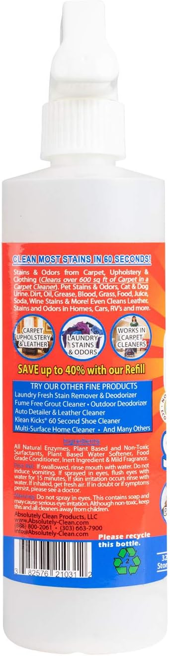 Amazing 60 Second Stain Remover - Commercial Strength - Powerful, Natural Enzymes Remove Food, Grease, Pet Stains & More - Non-Toxic/Eco Friendly - USA Made (16oz Spray Bottle 2-Pack -Save 25%)