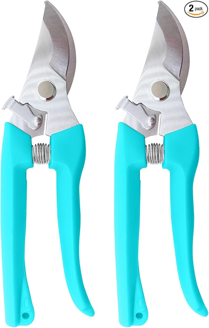 Pruning Shears for Gardening, 2 Pack Garden Scissors for Cutting Fresh Flowers, Floral Clippers for Plants, Fruits (Blue)