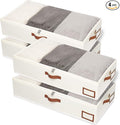 Yawinhe Under Bed Storage, 4 Pack Closet Organizers, Collapsible Container Bags, with Sorting Card Slot and 4 Leather Handles, for Blanket, Bedding, 23.6''Lx11.8''Wx6''H, Beige