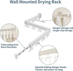 JOOM Clothes Drying Rack Wall Mounted,Folding Clothes Drying Rack,Retractable,Collapsible(Tri-Fold,Upgrade Hook),Wall Mounted Drying Rack for Laundry Balcony Bathroom (White)