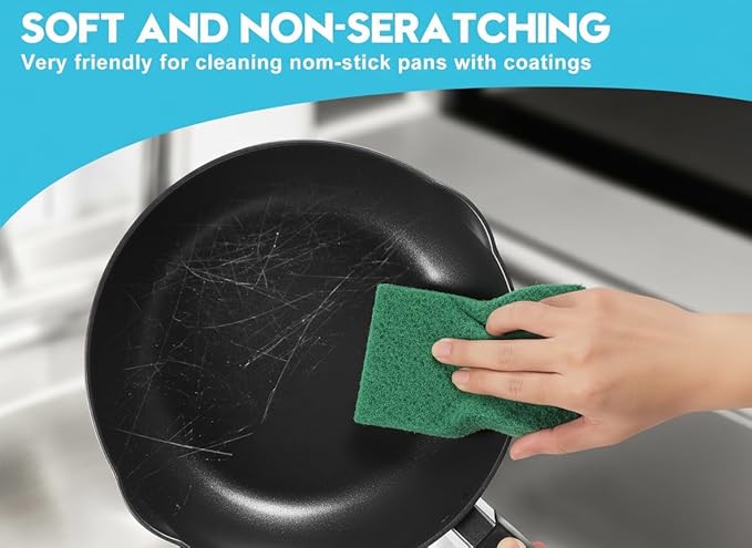 80-Pack 4" x 6" Heavy Duty Scouring Pads, Extra Thick 0.31" Non-Scratch Cleaning Pads for Rust, Cast Iron, Grill Grates, Oven Racks, BBQ, Pots, Pans & Cutlery - Reusable