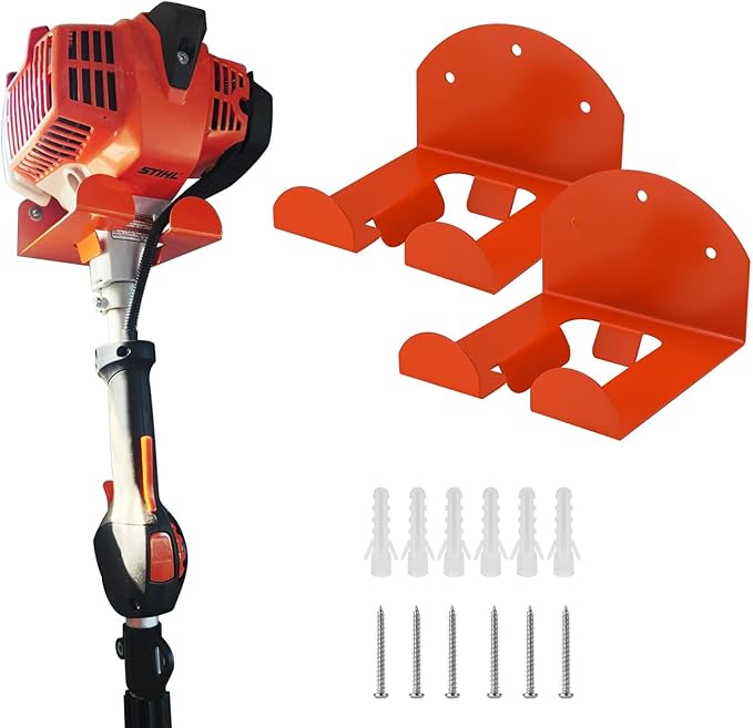 2 Pack Garage Organizer Trimmer Rack, Weed Eater Hanger for Garage Wall, Heavy Duty Power Tool Holder for Grass Trimmer, Weed Wacker, Hedge Trimmer, Garden Tools